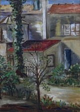 TABLEAU PAYSAGE - - ECOLE FRANCAISE du XXème - H/Carton  Vu D’Aigues MORTES