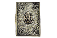 PY79 Pyrogène art nouveau, métal argenté  Notre Dame de Lourdes boite allumettes