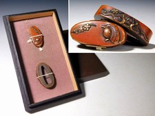 Kabuto (casque d'armure samouraï) design 縁頭 Fuchi/Kashira Edo original tsuba ...