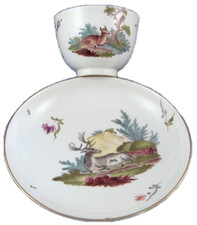Tasse Et Soucoupe En Porcelaine Frankenthal Avec Scène De Cerf Du 18E Siècle