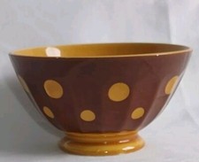BOL VINTAGE FAÏENCE DE SARREGUEMINES POIS JAUNE ET MARRON D 12,5cm FRANCE XXème