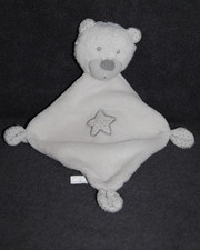?Doudou Plat Ours Blanc SAUTHON BABY DECO Etoiles Pois Nez Gris 3 Noeuds TTBE