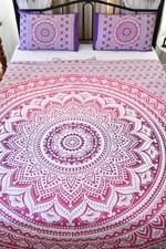 Ombre Reine Couette Indien Coton Jeté de Lit Consolateur Set Mandala Rose Housse