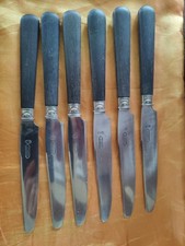 6 petits couteaux Nogent, manches bois, lames inox, viroles argent , coffret pub