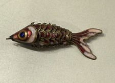ANCIEN PENDENTIF POISSON ARTICULÉ ARGENT ÉMAILLÉ DÉBUT 20eme ANCIEN BIJOU