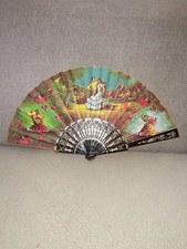 Éventail vintage. Motif coloré et vibrant. Danseuse espagnole. Signé R. Dols