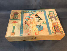 Ancienne boîte de construction jeu en bois jouet vintage années 1950