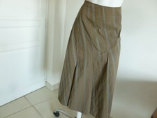 JUPE MI LONGUE FORME EVASEE PLIS KAKI FILS BLEU TURQUOISE  T .44 SUPER ETAT