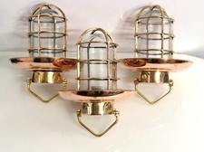 Lot de 3 suspensions en laiton décor plafond maritime abat-jour cuivre art na...