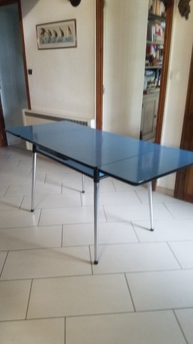 Table formica bleu - , tiroir