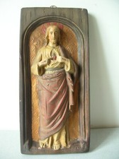 Ancienne plaque catholique Christ Coeur Immaculé plâtre polychrome de 33,2 cm