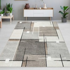 Tapis moderne à motifs géométriques - Beige, Gris & Noir