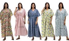 Vintage Indien Bloc Imprimé Coton Caftan Robe Maxi Longue, Boho Pyjama Caftan