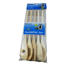 Set de 5 Cuillères Longues en Bois Cuisine 31 cm Rateau Spatule Mélangeur