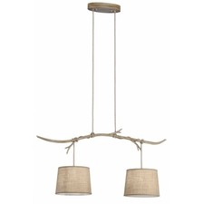 Lustre Rustique Effet Bois Barbell Avec Abat-Jour Beige 2 Lumières MN-129