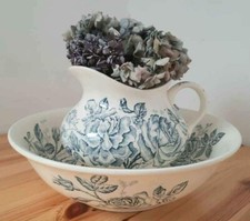 Ensemble de toilette ancien pichet / broc et cuvette faïence LONGCHAMP TBEG