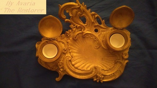 Double inkwell brass art - double,