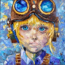 Toile originale de NOLAC 40x40 cm huile au couteau Steam punk rebelle fille