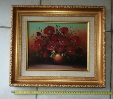 Huile sur panneau Bouquet de coquelicots signé Thomas 