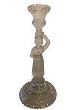 Ancien Bougeoir En Verre Moulé Style XIXe Siècle - Femme En Costume Traditionnel