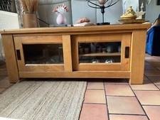 meuble tv bois massif porte coulissante vitree 1,55 L X 55 l