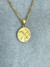 Chaîne neuve artisanale Figaro Argent sterling 925, doré or fin - pendentif -