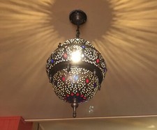 LUSTRE EN LAITON ARTISANAT MAROCAIN PARFAIT ÉTAT FAIT MAIN