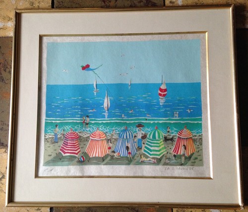 Estampe lithographie plage - estampe,