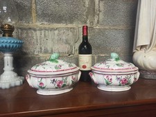 2 légumiers ancien en faïence Lunéville décor Réverbère