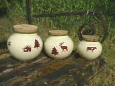 SERIE DE 3 POTS EMAILLES MONTAGNE EMAIL VERITABLE NEUFS DECO UTILE ALIMENTAIRES