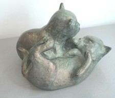Sculpture Résine Chaton Patine Verte Austin Prod Vintage 1973 