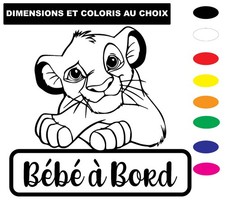 Sticker autocollant bébé à bord simba le roi lion -  Coloris et taille au choix