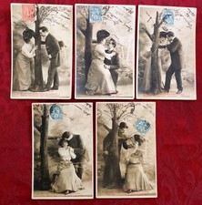 5 Cartes postales vers  1904 - Jeux dangereux : Couple amoureux - Romantique