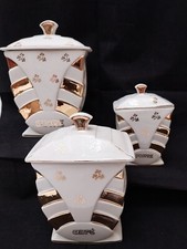SERIE à EPICES  3 POTS en PORCELAINE Blanche, décor floral Or, Vintage, Cuisine