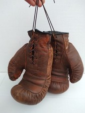 Gants de boxe vintage en cuir soviétique URSS marron crin de cheval années...