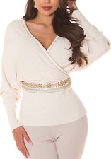 Pull Femme Élégant Avec Passementerie Paillettes Manches Chauve-Souris 1698.