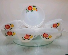 4 Tasses & Soucoupes Rotterdam Arcopal France Floral Rétro Jaune Orange Année 70