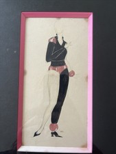 Ancien Dessin Aquarelle Mode Signe BO Vintage