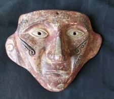 Masque En Terre Cuite Style Inca Précolombienne Ethnique 20 X 16 cm