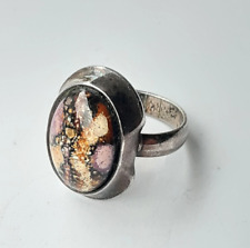 Bague metal argenté ajustable Duban & Christel émail Limoges violet - Vintage