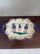 Ancien plat anses  Henriot QUIMPER HB décor main