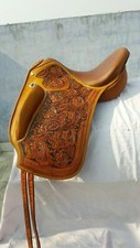 Selle De Dressage Écologique En Cuir 17" Couleur Châtaigne Fini Teinté En Baril