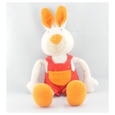 Doudou musical lapin blanc salopette rouge pois orange BABYSUN - 3614