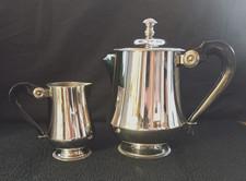 Théière et pot à lait pied douche inox 18/10 anse bakélite Létang Rémy Art Déco