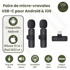 Micro Cravate Lavalier Sans Fil USB-C Kit Double Micro + Récepteur Android Apple