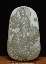 2.6" Antique Old Chinese Buddhiam Hetian Jade Kwan-yin Guan Yin Goddess Pendant