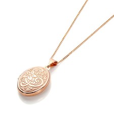 Collier et Pendentif Médaillon à Motifs Fleurs en Or Rose 9k - 41, 46 ou 51cm