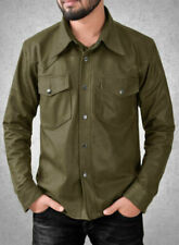 Homme Vert Olive Cuir Chemise