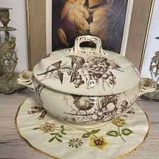 CHOISY LE ROI HB Cie SOUPIÈRE Terre de fer Oiseaux marron