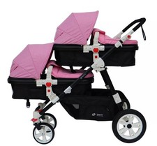 POUSSETTE DOUBLE/GEMELLAIRE 2en1 BLANCHE ET ROSE POUR DEUX ENFANTS FRÈRES STROLL